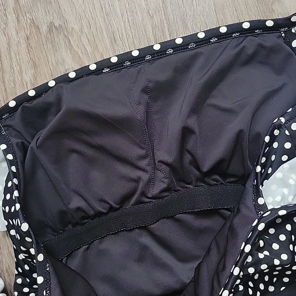 SALE J Crew Off Shoulder Ruffled Polka Dot One Piece Swimsuit Open Back Black 10